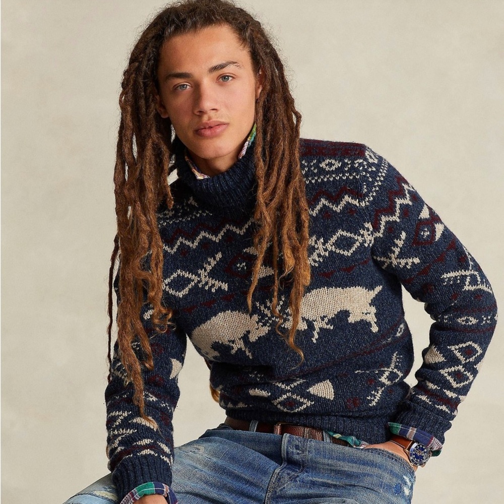 Polo Ralph Lauren Wool Cashmere Patterned Turtleneck Sweater